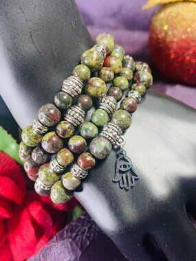 One-Of-A-Kind Evil Eye Charm, Dragon Blood Jasper & Pewter Bracelet Set